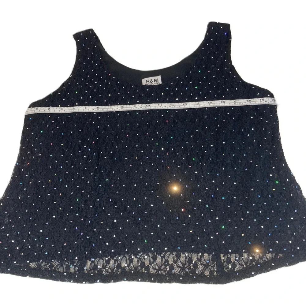 R&M Richards VTG 90s Glam Black Sequin Sleeveless Nylon Blend 16 WP NWOT
